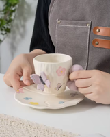 Vente en gros de tasses à café en céramique personnalisées avec poignée en forme de papillon, design vintage rétro avec logo pour cadeau de café