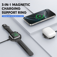Produits innovants en alliage d'aluminium ultra-mince 15W 3 en 1 Chargeur magnétique sans fil Support de téléphone sans fil avec anneau