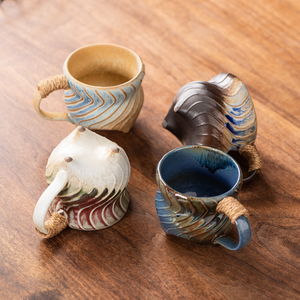 Tazza in Ceramica Creativa a 3 Gambe con Texture a Spirale, Tazza da Tè in Ceramica con Smalto Reattivo e Manico a Corda per <span class=keywords><strong>Caffè</strong></span> e Tè - Product Image 1