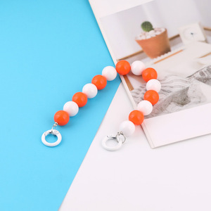 Correa para teléfono móvil con cuentas acrílicas de 16 mm, llavero para manualidades, accesorios de bricolaje, color blanco y naranja - Product Image 1