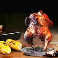 MHK69 Estante para asar pollos de acero inoxidable Soporte vertical antiadherente para pollos Soporte para asar pollos para barbacoa para parrilla