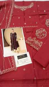 Traje de 3 Piezas sin Coser de Tela Bordada, Colección de Verano, Venta al por Mayor, Trajes de Mujer de Color Sólido Personalizados - Product Image 4