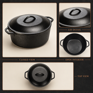 Marmite hollandaise en fonte pré-assaisonnée avec couvercle lourd, pot rond pour soupes et ragoûts, casserole à double poignée pour la cuisson du pain, idéale pour le camping et l'induction - Product Image 4