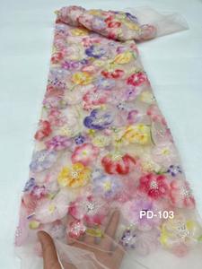 AFFNINTY Oem 황금 공급 업체 얇은 명주 그물 레이스 꽃 신부 장미 페르시 숙녀 아프리카 레이스 직물 드레스 - Product Image 3