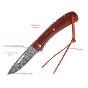 มีดพับลายเหล็กดามัสกัส ด้ามไม้ ปรับแต่งได้ ระดับ OEM สำหรับ DIY EDC ตั้งแคมป์ ทำจากเหล็กกล้าไร้สนิม - Product Image 3