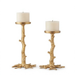 Porte-bougie en aluminium en forme de branche d'arbre dorée, moulage texturé, fait main, sans plomb, durable, décoration pour la maison, Noël, Saint-Valentin - Product Image 1