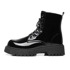 Bottes de travail moto noires brillantes été 2026, montantes, respirantes, en cuir souple, imperméables, décontractées - Product Image 1