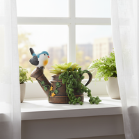 Ensemble de pots de fleurs artificielles succulentes Roogo Country Design Bird Shower, légers, écologiques, pour la maison, le bureau, le bureau, cadeau d'intérieur
