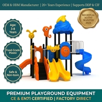 Structure de jeu ODM SageDelightRides avec toboggan, terrasse et escalier, pour enfants, en LLDPE et tubes en acier galvanisé, pour centres de vacances, vente en gros