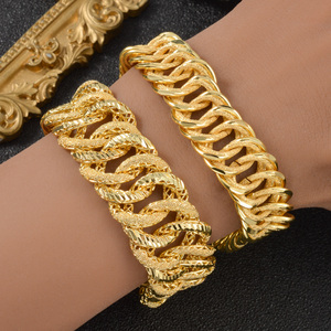 polished custom <b>copper</b> party homme femme thick textured curb link glamorous wholesale fashion 18k gold plated <b>bracelet</b> set - Product Image 2