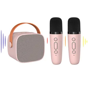 Alto-falante portátil para crianças, mini alto-falante portátil para festa em casa, alto-falante bluetooth de alta qualidade para karaokê e 2 microfones sem fio