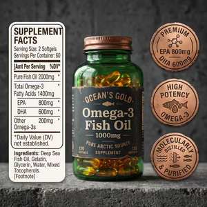 Integratori Erboristici Personalizzati OEM, Olio di Pesce a Rilascio Rapido, Softgel Naturali di Origine Marina, Omega <span class=keywords><strong>3</strong></span> EPA DHA per Energia Cardiaca e Nutrizione - Product Image 3