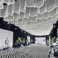 Voilage de plafond LED blanc suspendu pour mariage, rideau en gaze ondulée avec guirlande lumineuse pour décoration de salle de mariage, en vente