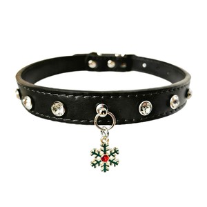 Pet <b>Dog</b> <b>Collar</b> PU Leather Yellow Jeweled Christmas Pendant Small Breed Winter Solid Color - Product Image 5