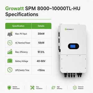 Inversor Híbrido de 8kW 10kW Growatt SPM 8000-10000TL-HU, Almacenamiento Solar Acoplado a CC/CA, Compatible con Generador Diésel, Monofásico 230V - Product Image 1