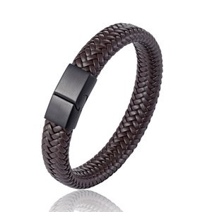 Wholesale Factory Price Trendy Genuine Leather Wristbands Men's Fashion Charm Bracelets for Fathers Day Jewelry Gifts
