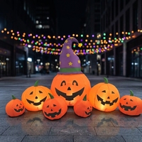 Ensemble Gonflable Citrouille d'Halloween avec Chapeau de Sorcier pour Décoration Extérieure Jardin Pelouse Fête Festival Modèle Décoratif