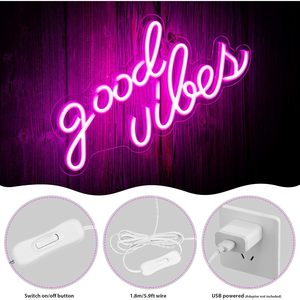 Olekki Panneau néon LED rose Good Vibes 16,1 x 8,3 pouces, décoration murale pour intérieur et bureau - Product Image 5