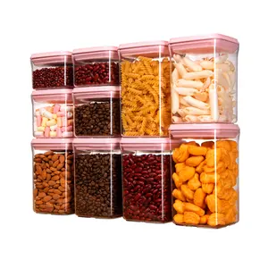 批发10包可堆叠透明小谷物罐可重复使用的方形盒子，带盖密封塑料，用于干食品储存容器