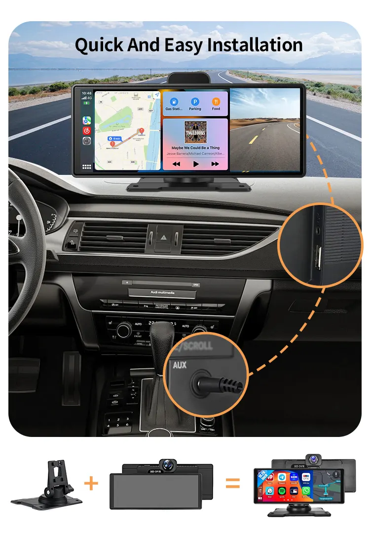 SUNWAYI 10.26 Inch 4K Dash Cam Carplay   Android Auto Car Stereo Dashboard Video Recording WIFI ADAS Car Accessory