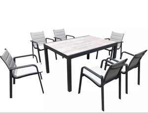 Vente en gros de chaises de salle à manger en tissu d'aluminium 10 places ensemble de table à manger extensible d'extérieur avec tissu en pierre frittée - Product Image 4