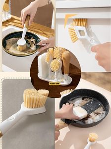 Esponja para fregar platos, mango de bambú, cepillo para botellas, Juego de cepillos para platos con soporte de almacenamiento, Kit de limpieza de platos de cocina - Product Image 4