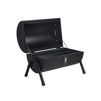 Fourneau portable miniature pour le camping en plein air, petit barbecue rond en acier au charbon de bois, chromé, 41Lx28Wx38Hcm
