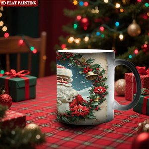 Frosted Black 11oz <b>Ceramic</b> <b>Mug</b> Color Changing Magic Cup Christmas Santa Design 2D Flat Painting - Product Image 2