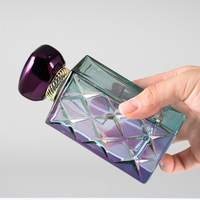 Producción en Masa de Botellas de Perfume de Vidrio Vacías Iridiscentes de 100 ml con Tapa Metálica Morada para Perfume de Mujer