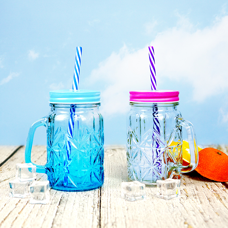 430ml clear Embossed mason Jar Cold