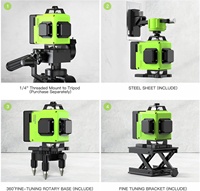 Niveau laser de qualité industrielle à 16 lignes 360 ° auto-nivelant 4x360 ° Faisceau ± 1mm auto-nivelant 2 piles