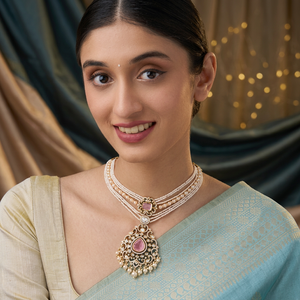 161698 Women's Wedding Layered <b>Necklace</b> Zinc Alloy with Gold Polish Short Length - Product Image 3