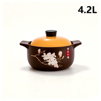 Casserole en céramique marron de 4,2 L avec couvercle en céramique, résistante aux hautes températures, compatible lave-vaisselle et cuisinière à gaz, style chinois, 25 cm