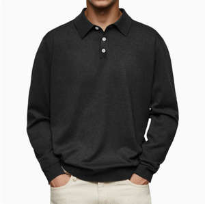 Chemise décontractée pour homme à manches longues, col en V, boutonnée, Dejun, hiver/printemps, polo - Product Image 3