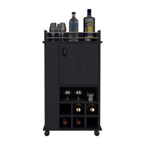 Reese DB Bar Cart con ruedas Six Wine Cubbies y Single Door Black Wengue Finish-Elegante juego de almacenamiento de vino - Product Image 5