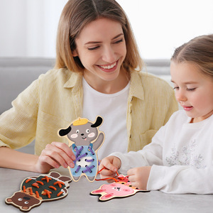 Puzzle éducatif pour animaux Ensemble de jouets Activité de couture avec cordes à enfiler Cadeau d'apprentissage pour garçons et filles de 3 ans et plus - Product Image 2
