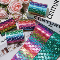 Pita Grosgrain Sisik Duyung Berlapis Emas 100% Poliester Pita Cetak Pelangi untuk Kerajinan DIY, Ikat Rambut, Pembungkus Kado, Dekorasi