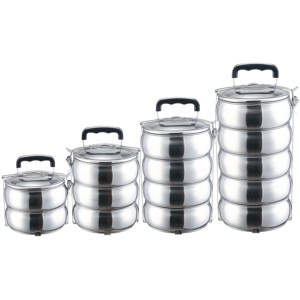 Porta via metallo Tiffin 2/3/4/5 strati in acciaio inox contenitore cibo scatola per il pranzo con manico a forma di tamburo 16CM - Product Image 4