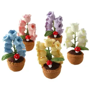 Handmade Màu Hồng Màu Xanh Crochet Hoa Tulip Trang Trí Nội Thất Hoàn Thành Đan Hoa Nhân Tạo Bông Dây Hoa Cưới Cô Dâu Hoa