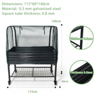 Jardinière mobile en métal galvanisé avec couvercle en filet et fenêtre d'accès avant, sur roulettes, avec étagère de rangement inférieure