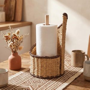 Woven Rattan <b>Paper</b> Holder Circular Eco-Friendly <b>Kitchen</b> Storage Rack - Product Image 1