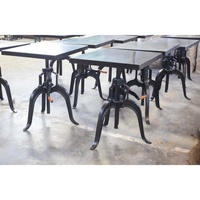 Table de salle à manger pliante carrée noire de style bistrot avec base à manivelle réglable en fonte de fer, design industriel, pour l'extérieur, l'hôtellerie et les restaurants