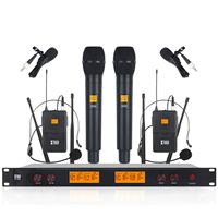 Mikrofon Nirkabel Dinamis Profesional Xtuga A400 4-Kanal dengan Headset Lavalier UHF 2-Kanal untuk Penggunaan Studio & Panggung