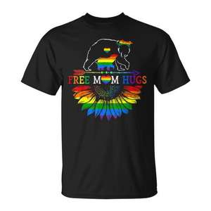 T-shirt Fierté LGBTQ avec motif Maman Ours et Alliés Arc-en-ciel Fiers – Câlins Gratuits pour les Alliés et les Supporters - Product Image 1