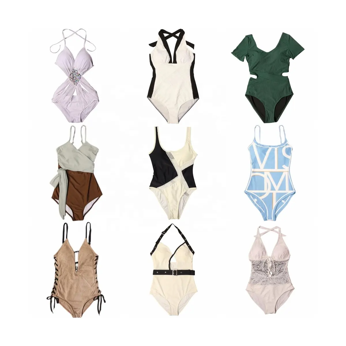2024 individueller Sommer-Badeanzug für Damen tiefer V-Ausschnitt grüne Bademode mit 3D-Blumen-Design Bikini-Strandbekleidung