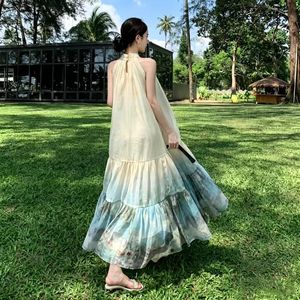 Nouvelle robe imprimée de style tendance de haute qualité, robe longue dos nu, <span class=keywords><strong>jupe</strong></span> large pour les vacances, robe pour femmes - Product Image 3