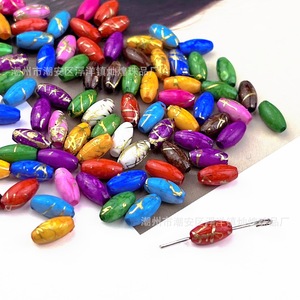 Colorful Brushed Gold Thread Acrylic <b>Beads</b> 6mm Oval Straight Hole For Dreadlock <b>Braiding</b> Beading Supplies - Product Image 1