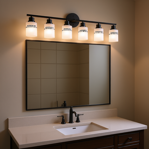 Modern Contemporary 8-Light Wall Sconce Frosted White Glass <b>Black</b> Iron <b>Frame</b> Bathroom Vanity Mirror Light Warm White LED - Product Image 2