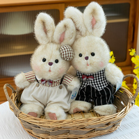 Peluche personnalisable Lapin Gris de Dessin Animé Rayé Rétro, Poupée Animale de Groupe Ultra Douce, Coton PP, Cadeau d'Anniversaire, Inspiré de Pâques