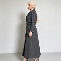 Robes longues pour femmes, gris foncé, style blazer à revers crantés, avec ceinture à la taille, formelles, pour le bureau, modestes, type abaya, en gros